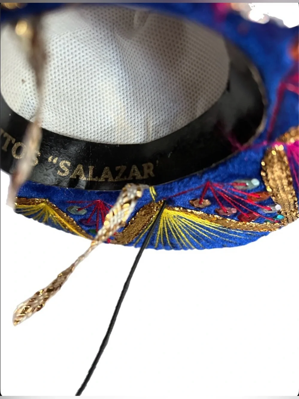 🌺High Quality Blue Velvet Mini Pet Sombrero w/Gold & Multicolor Embellishments